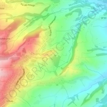 Topografische kaart Valdichiana, hoogte, reliëf