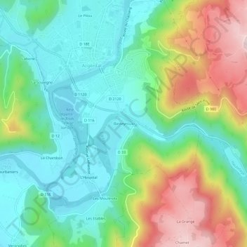Topografische kaart Basteyroux, hoogte, reliëf