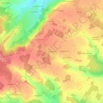 Topografische kaart Les Usages, hoogte, reliëf