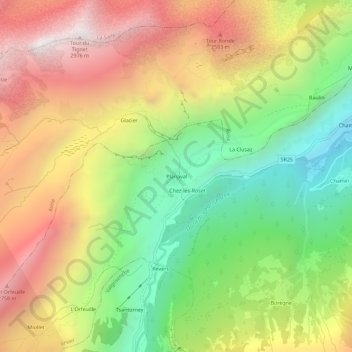 Topografische kaart Planaval, hoogte, reliëf