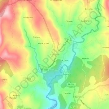 Topografische kaart Forcarei, hoogte, reliëf