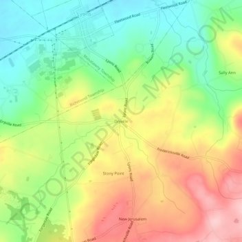 Topografische kaart Dryville, hoogte, reliëf