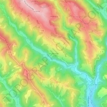 Topografische kaart Les Vignottes, hoogte, reliëf