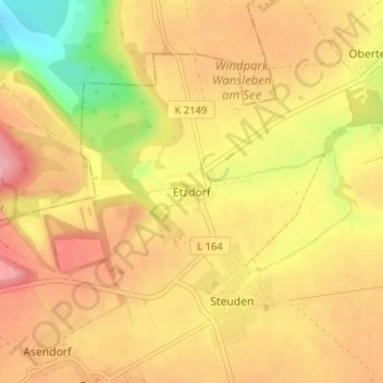 Topografische kaart Etzdorf, hoogte, reliëf