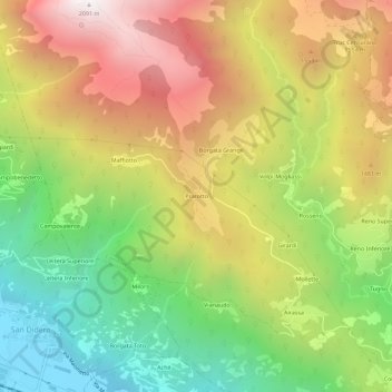 Topografische kaart Prarotto, hoogte, reliëf