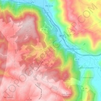 Topografische kaart Roccaranieri, hoogte, reliëf