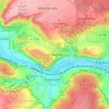Topografische kaart Zscheiplitz, hoogte, reliëf