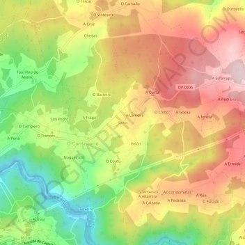 Topografische kaart Sanín, hoogte, reliëf