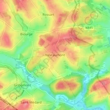 Topografische kaart Nevraumont, hoogte, reliëf