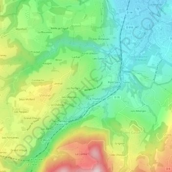Topografische kaart Montpas, hoogte, reliëf