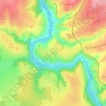 Topografische kaart Rives, hoogte, reliëf