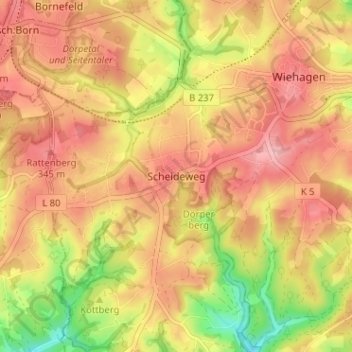 Topografische kaart Scheideweg, hoogte, reliëf