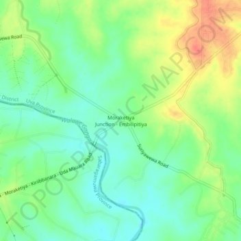 Topografische kaart Moraketiya Junction - Embilipitiya, hoogte, reliëf