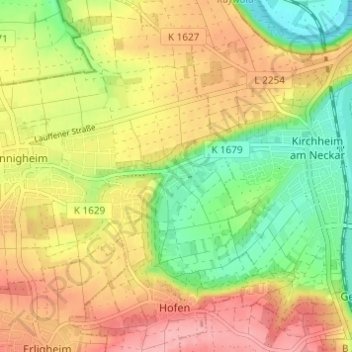 Topografische kaart Hohenstein, hoogte, reliëf