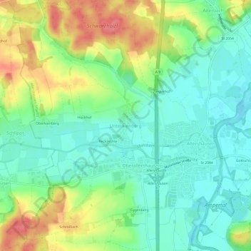 Topografische kaart Unterkienberg, hoogte, reliëf