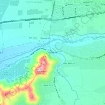 Topografische kaart Los Areneros, hoogte, reliëf