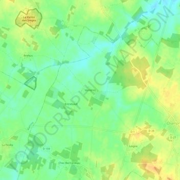 Topografische kaart Verrières, hoogte, reliëf