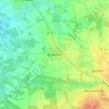Topografische kaart Brochdorf, hoogte, reliëf