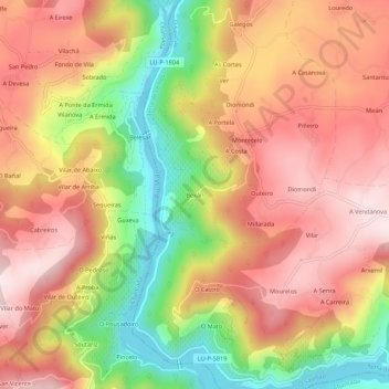 Topografische kaart Bexán, hoogte, reliëf