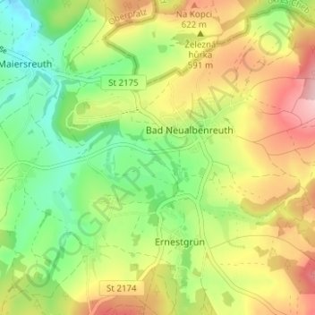 Topografische kaart Rennermühle, hoogte, reliëf