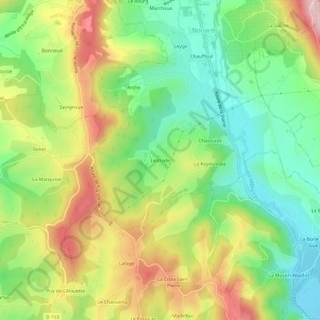 Topografische kaart Lestrade, hoogte, reliëf