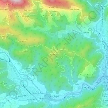 Topografische kaart Montgrand, hoogte, reliëf