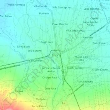 Topografische kaart Cliza, hoogte, reliëf