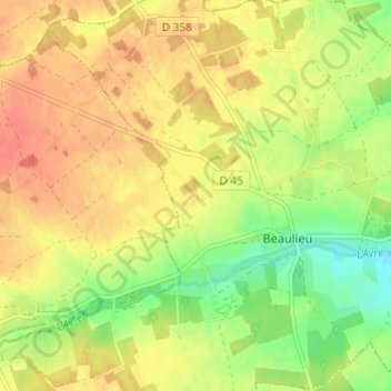 Topografische kaart La Mière, hoogte, reliëf