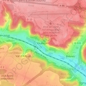 Topografische kaart Vauboyen, hoogte, reliëf