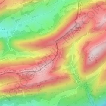 Topografische kaart Büx, hoogte, reliëf