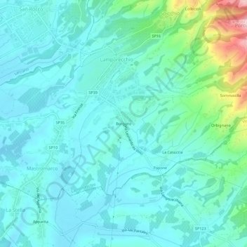 Topografische kaart Borgano, hoogte, reliëf