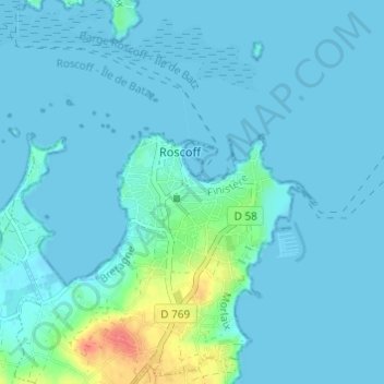 Topografische kaart Le Raz, hoogte, reliëf