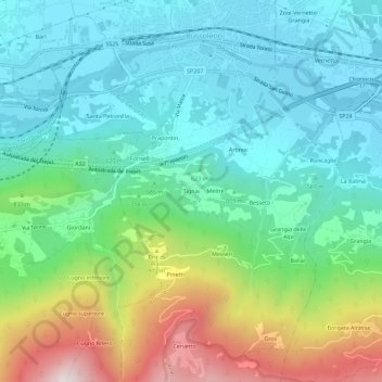 Topografische kaart Tignai, hoogte, reliëf