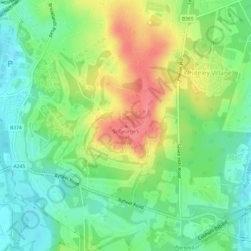 Topografische kaart St George's Hill, hoogte, reliëf