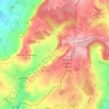 Topografische kaart Dalles, hoogte, reliëf
