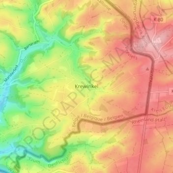 Topografische kaart Krewinkel, hoogte, reliëf