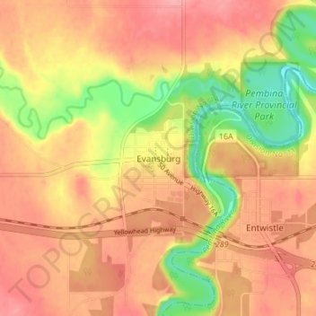 Topografische kaart Evansburg, hoogte, reliëf