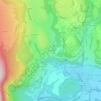 Topografische kaart Le Caton, hoogte, reliëf