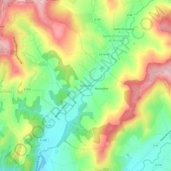Topografische kaart Le Poulet, hoogte, reliëf