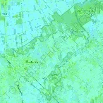 Topografische kaart Oosteindeke, hoogte, reliëf