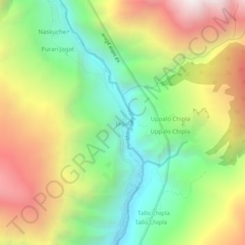 Topografische kaart Jagat, hoogte, reliëf