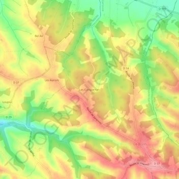 Topografische kaart Les Camparnals, hoogte, reliëf