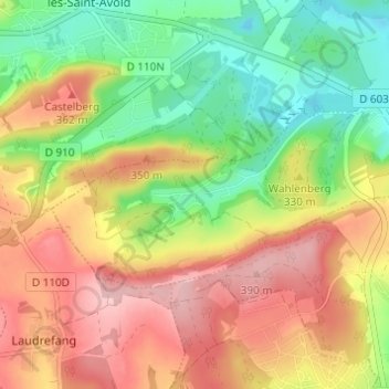 Topografische kaart Dourd'Hal, hoogte, reliëf