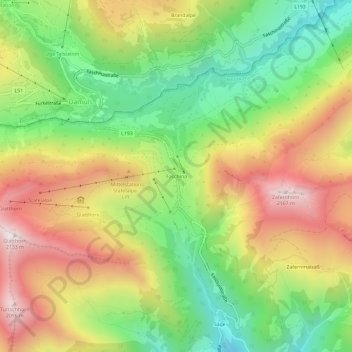 Topografische kaart Faschina, hoogte, reliëf