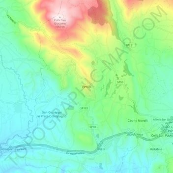Topografische kaart Veroli, hoogte, reliëf