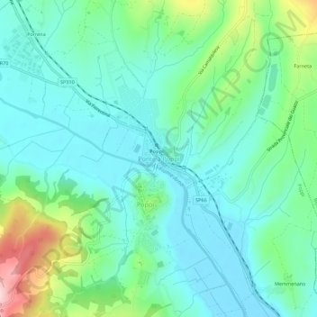 Topografische kaart Ponte a Poppi, hoogte, reliëf