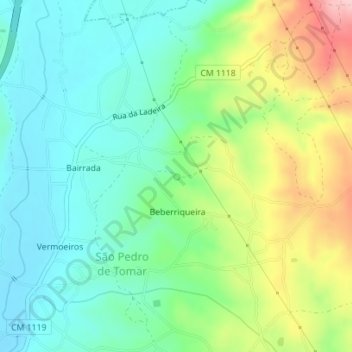 Topografische kaart Fonte dos Fortes, hoogte, reliëf