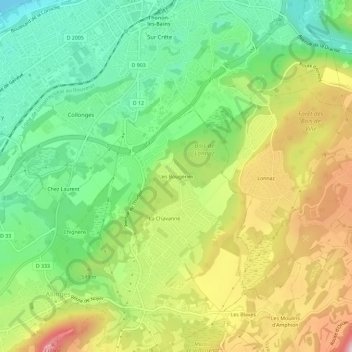 Topografische kaart Les Bougeries, hoogte, reliëf