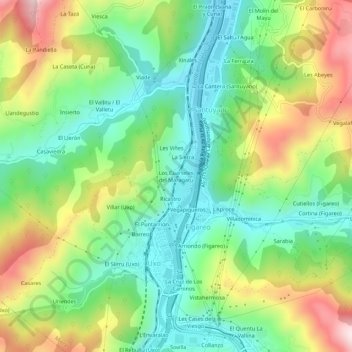 Topografische kaart Cuarteles de Dóriga, hoogte, reliëf