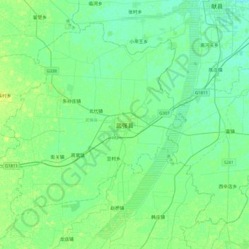 Topografische kaart 武强县, hoogte, reliëf